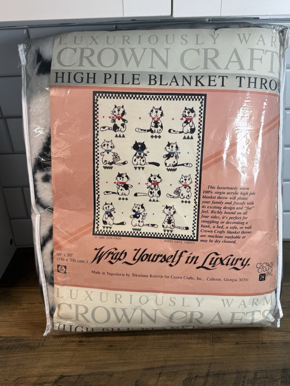 Rare NEW Vintage 1989 Crown Crafts Sassy Cats High Pile Blanket Throw
